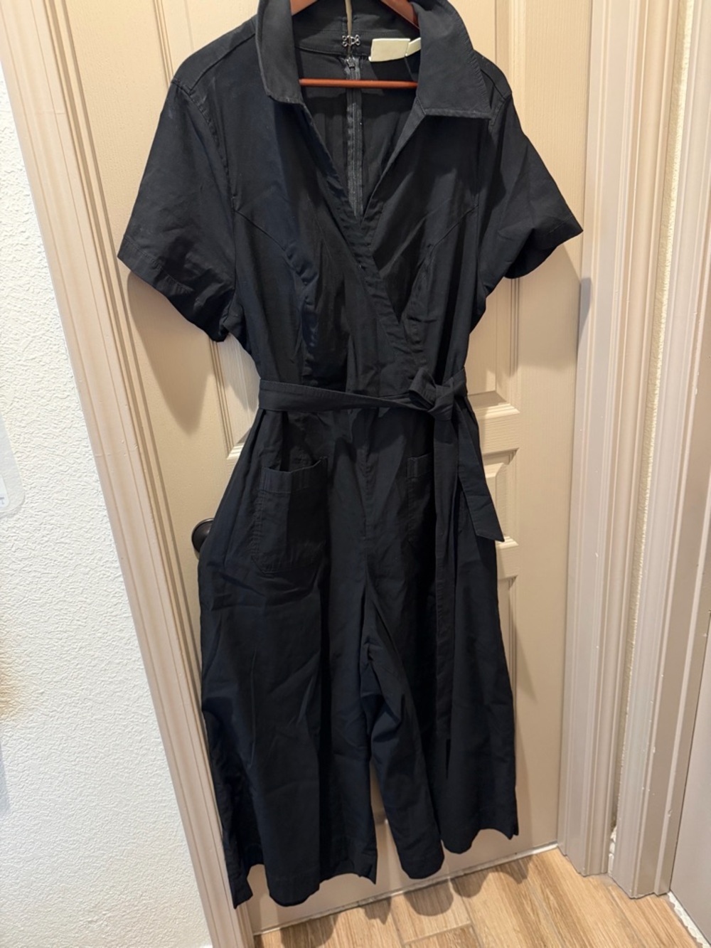 Anthropologie Black Short-Sleeve Utility Jumpsuit